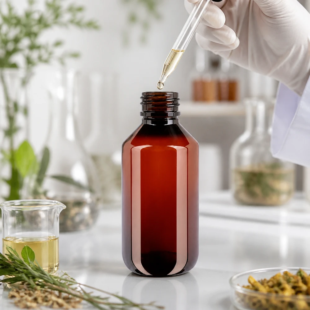 PET-fles 200ml met bruine dop Standaard Kompakte 200ml Braun PET Flasche mit Schraubverschluss ideal für Naturheilmittel und Extrakte