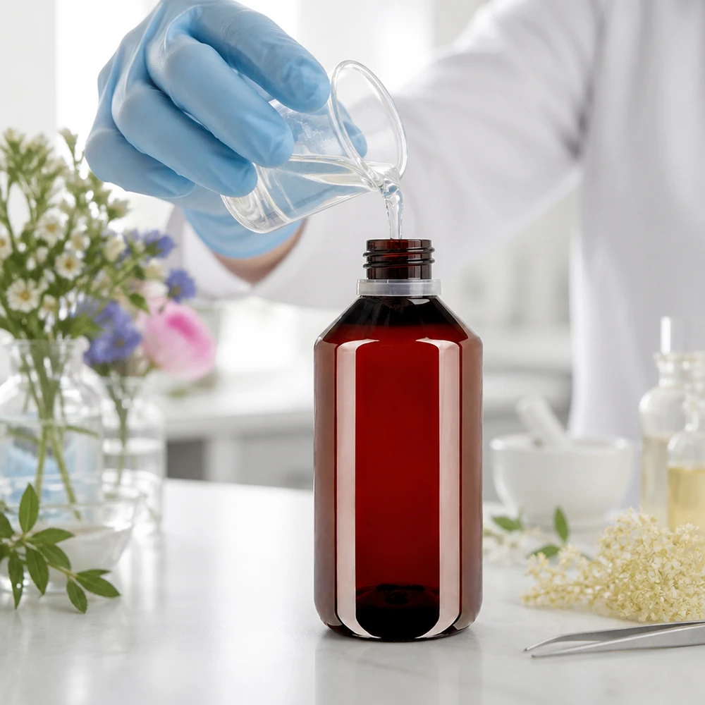 PET fles 750ml met witte verzegelstop + beker Lichtbestendige PET-fles van 750 ml met buitenverpakking en beker voor farmaceutische toepassingen