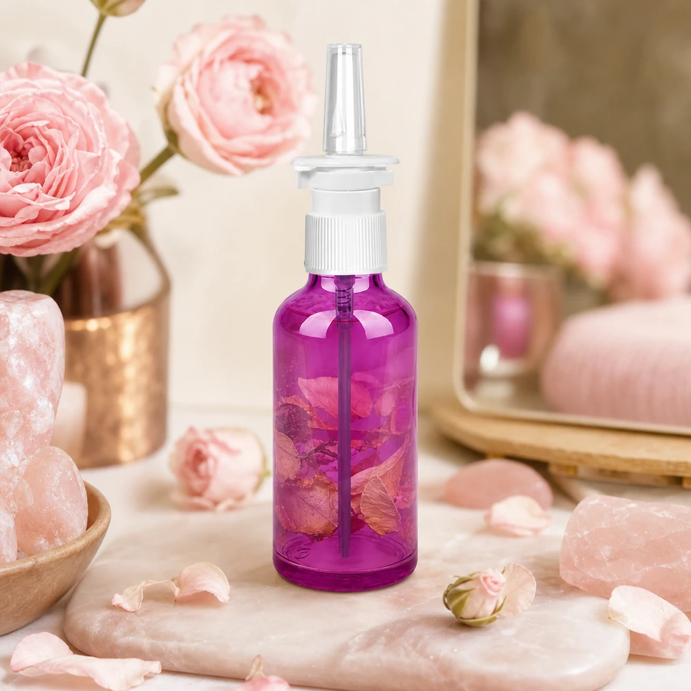 50ml neussprayfles wit/transparant standaard PurpleLine. UT18/50 Duurzame 50ml neussprayfles in paars met UV-bescherming voor lichtgevoelige stoffen