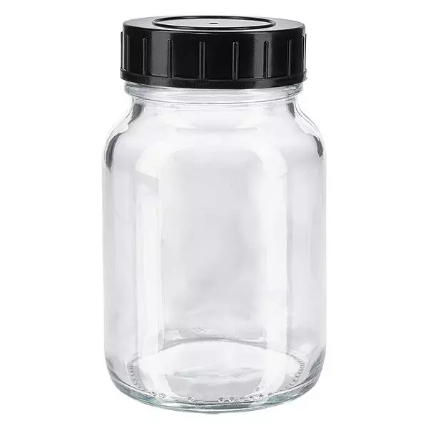 Fles met wijde hals 250 ml helder glas met schroefdeksel Fles met wijde hals 250 ml helder glas met schroefdeksel