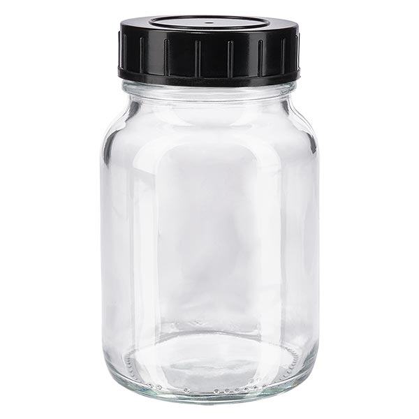 Fles met wijde hals 250 ml helder glas met schroefdeksel Fles met wijde hals 250 ml helder glas met schroefdeksel