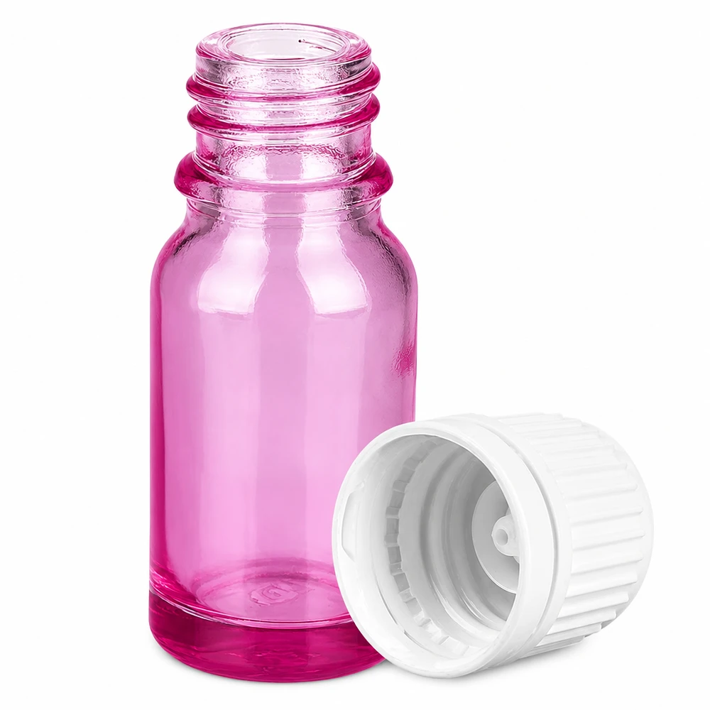 Mini glazen flesje 10ml met UV-bescherming dankzij violette tint en strakke witte dop
