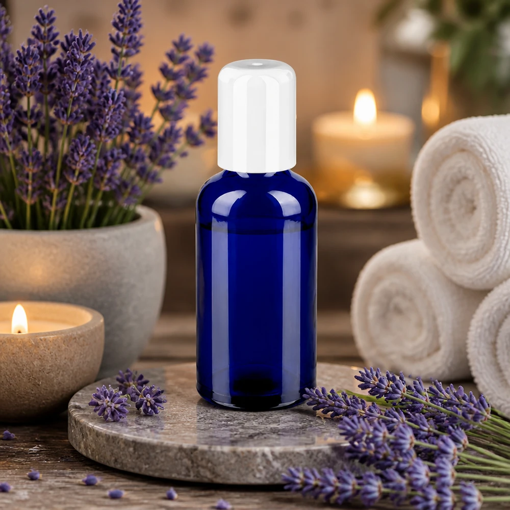 Hoogwaardige glazen fles van 50 ml met roll-on systeem voor het plaatselijk aanbrengen van verzorgingsproducten