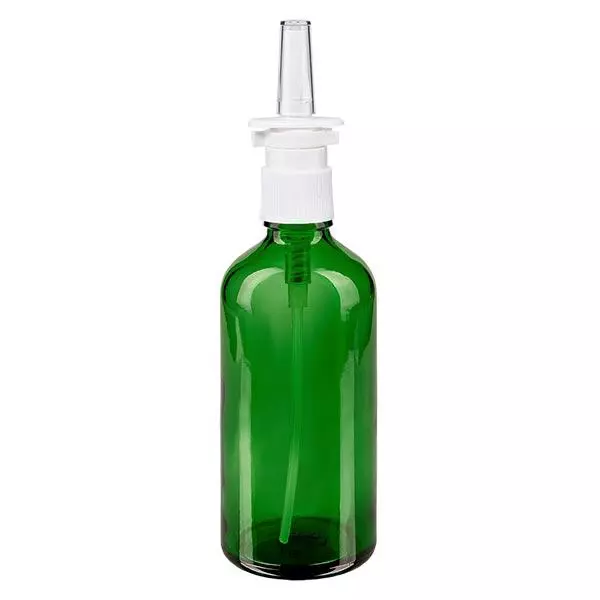 Groenen glazen flessen 100ml met neusverstuiver Groenen glazen flessen 100ml met neusverstuiver