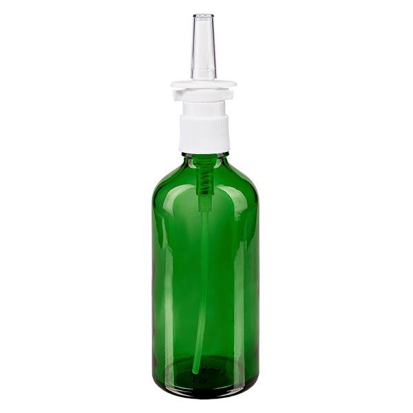 Groenen glazen flessen 100ml met neusverstuiver Groenen glazen flessen 100ml met neusverstuiver
