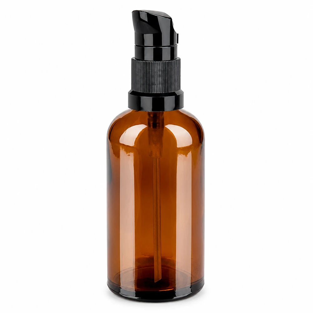 100ml pompflacon zwart STD BrownLine UT18/100 100ml dispenserfles bruin STD BrownLine met zwart pomp opzetstuk UT18/100