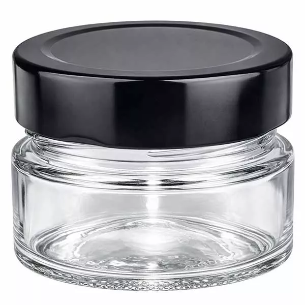 80ml rond potje met zwart BasicSeal deksel UNiTWIST dop transparant leeg cosmetica potje