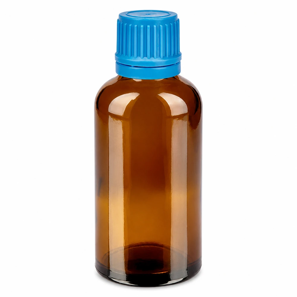 50ml flacon 11mm SV blauw OV BrownLine UT18/50 50ml BrownLine glazen fles met blauwe OV-dop voor farmaceutische toepassingen
