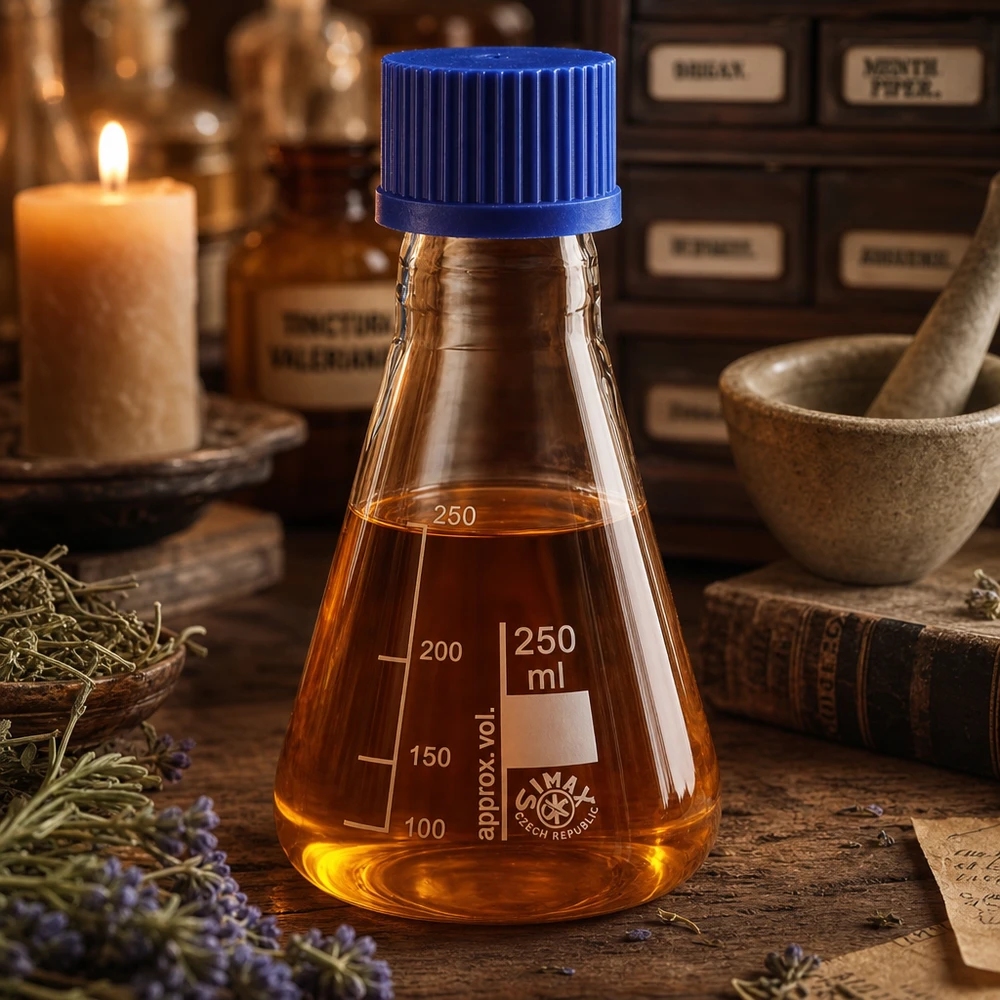 Erlenmeyer 250ml van hittebestendig glas met schroefdraad voor destillatie