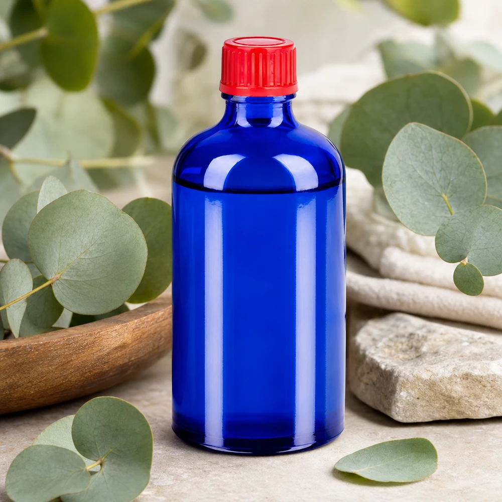 Professionele 100ml glazen fles UT18/100 in apothekerskwaliteit met strakke rode dop