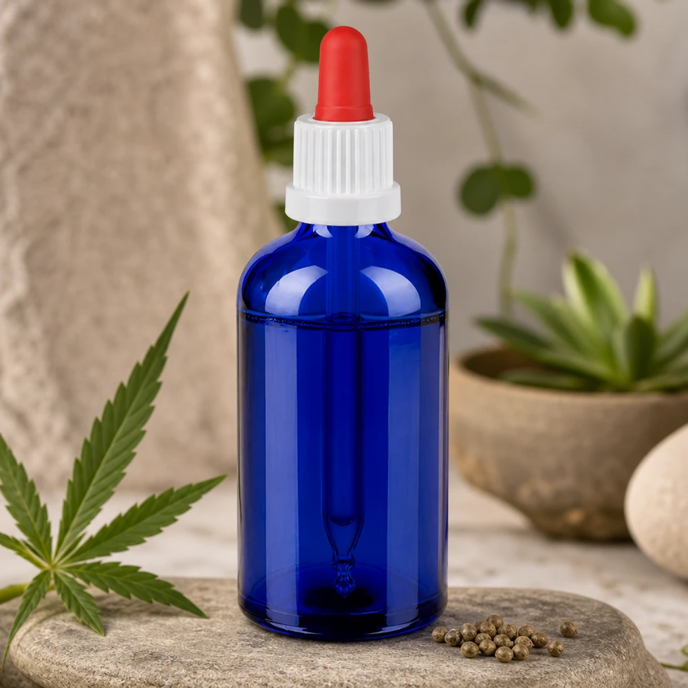 100ml pipetfles wit/rood OV BlueLine UT18/100 Glazen apothekersfles 100ml met gekalibreerde pipet voor exacte dosering van actieve ingrediënten