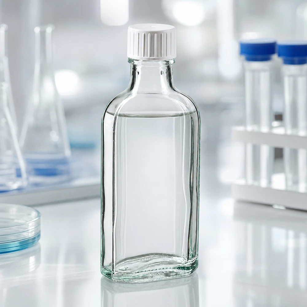 100 ml Meplat-fles, transparant, voor farmaceutische en cosmetische toepassingen, met schroefdop en gietring