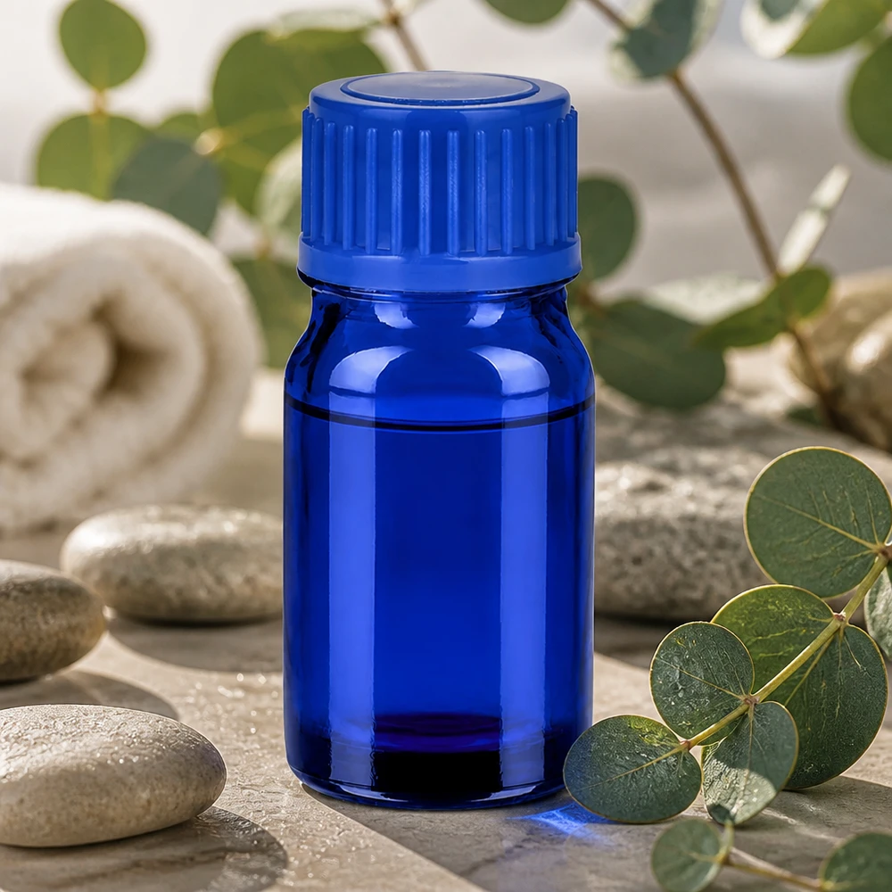 5ml glazen flesje in helder blauw met goede sluiting voor cosmetica en wellness