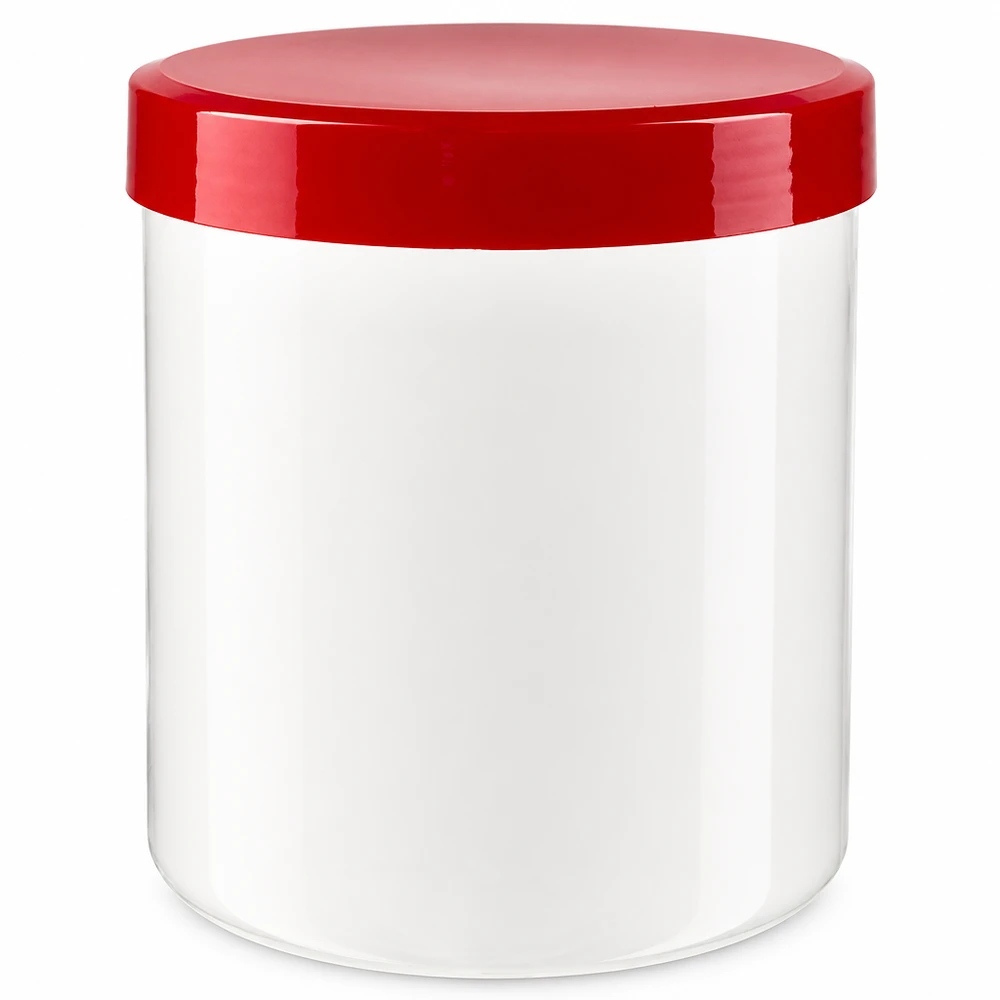 Zalfpot 10 g wit met rood schroefdeksel (PP) Lege witte pot van 10 g met rode schroefdop van PP voor farmaceutische zalven