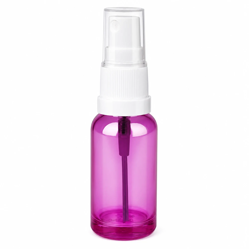 Paarse pompfles met wit verstuivingshulpstuk STD UT18/20 voor het nauwkeurig doseren van vloeistoffen