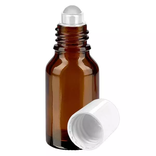 Apothekersflesje bruin 30ml roll-on cap wit Apothekersflesje bruin 30ml roll-on cap wit