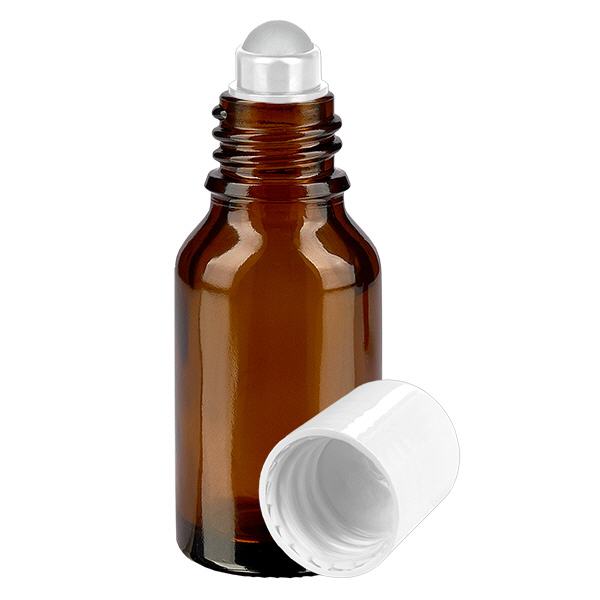 Apothekersflesje bruin 30ml roll-on cap wit Apothekersflesje bruin 30ml roll-on cap wit