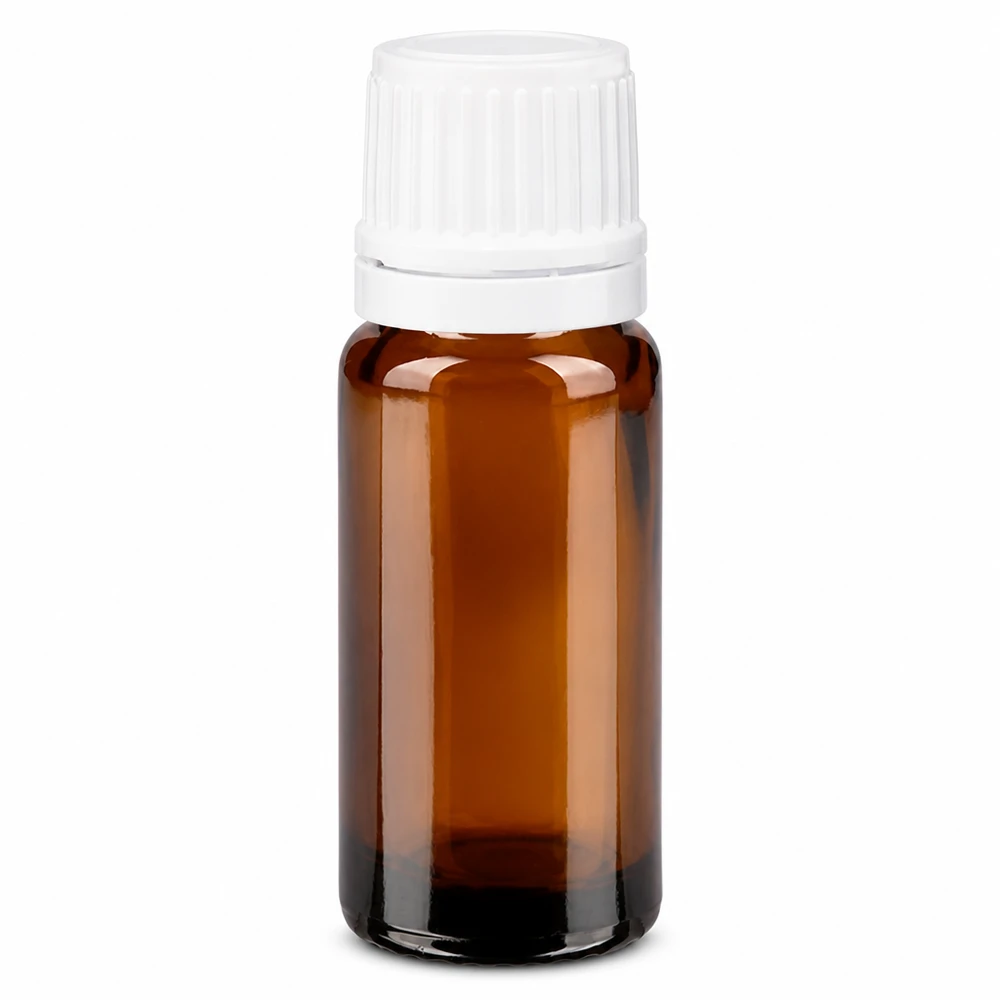 Bruine glazen fles 10ml met wit druppelsluiting 1.2mm VR Apotheekdruppelflesje van 10 ml van UV-werend bruin glas met witte doseerdop