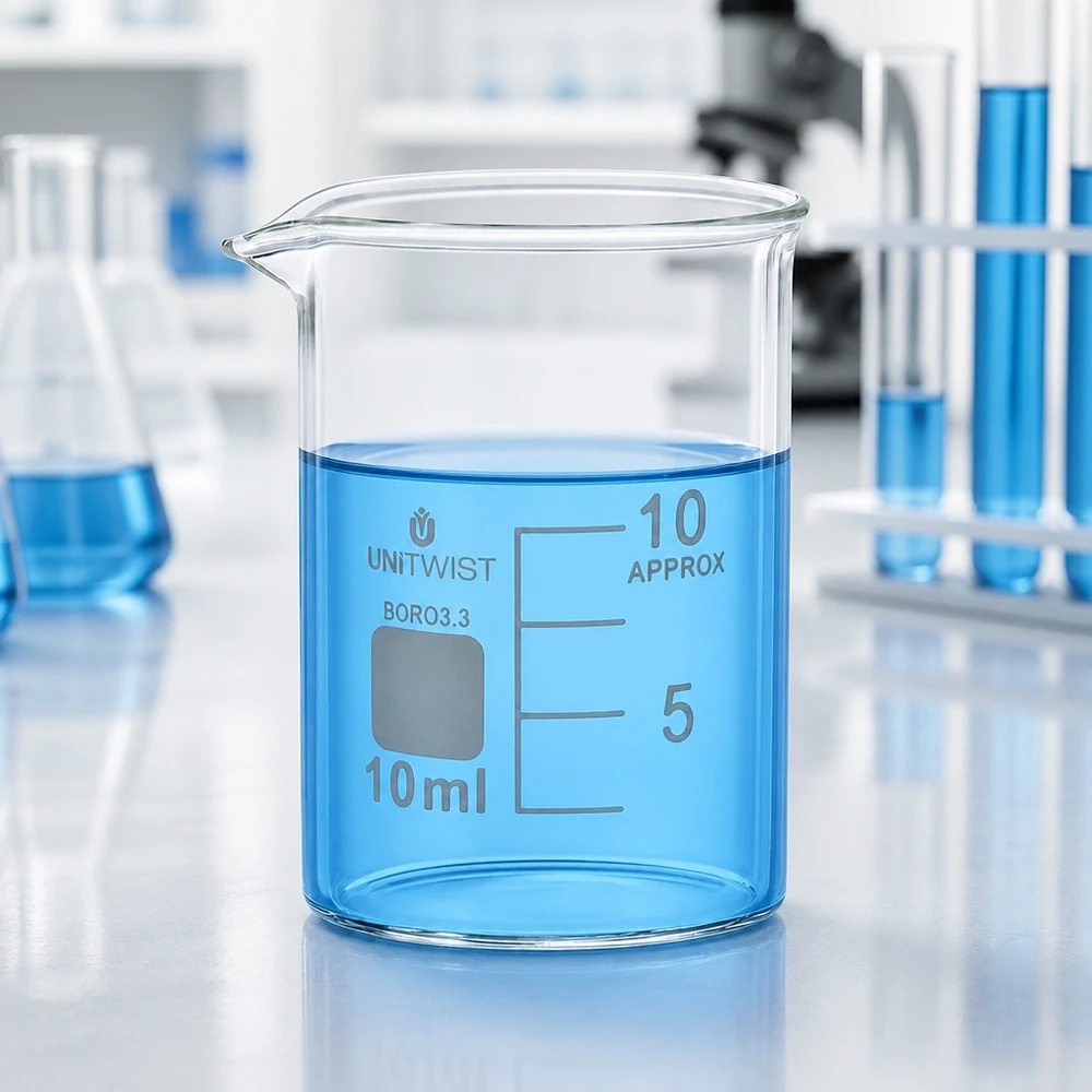 Becherglas van 10 ml, borosilicaatglas, voor laboratoriumproeven in de scheikunde en wetenschap