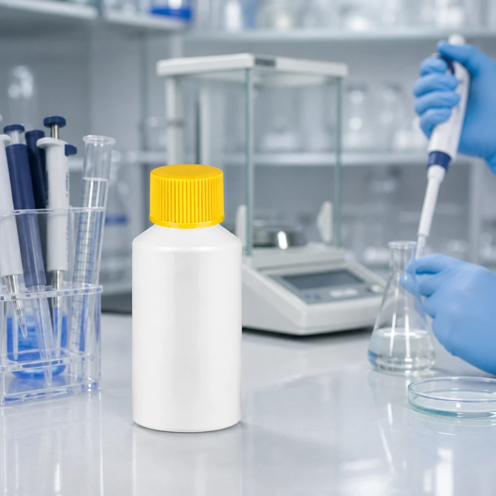 Cilindrische witte HDPE-fles van 50 ml met gele SV als farmaceutische verpakkingsoplossing