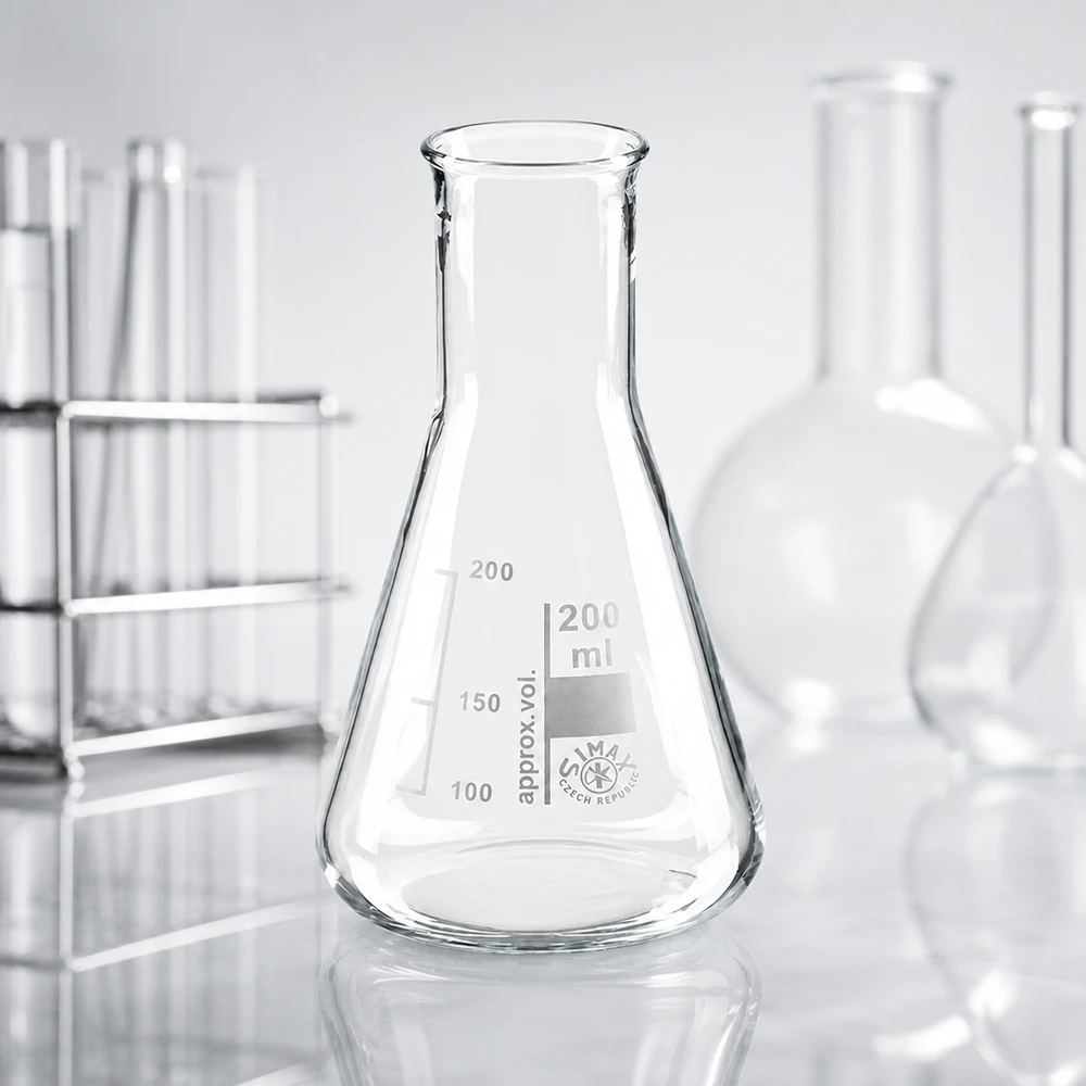 Erlenmeyer 200ml nauwe hals borosilicaat met afgeronde rand