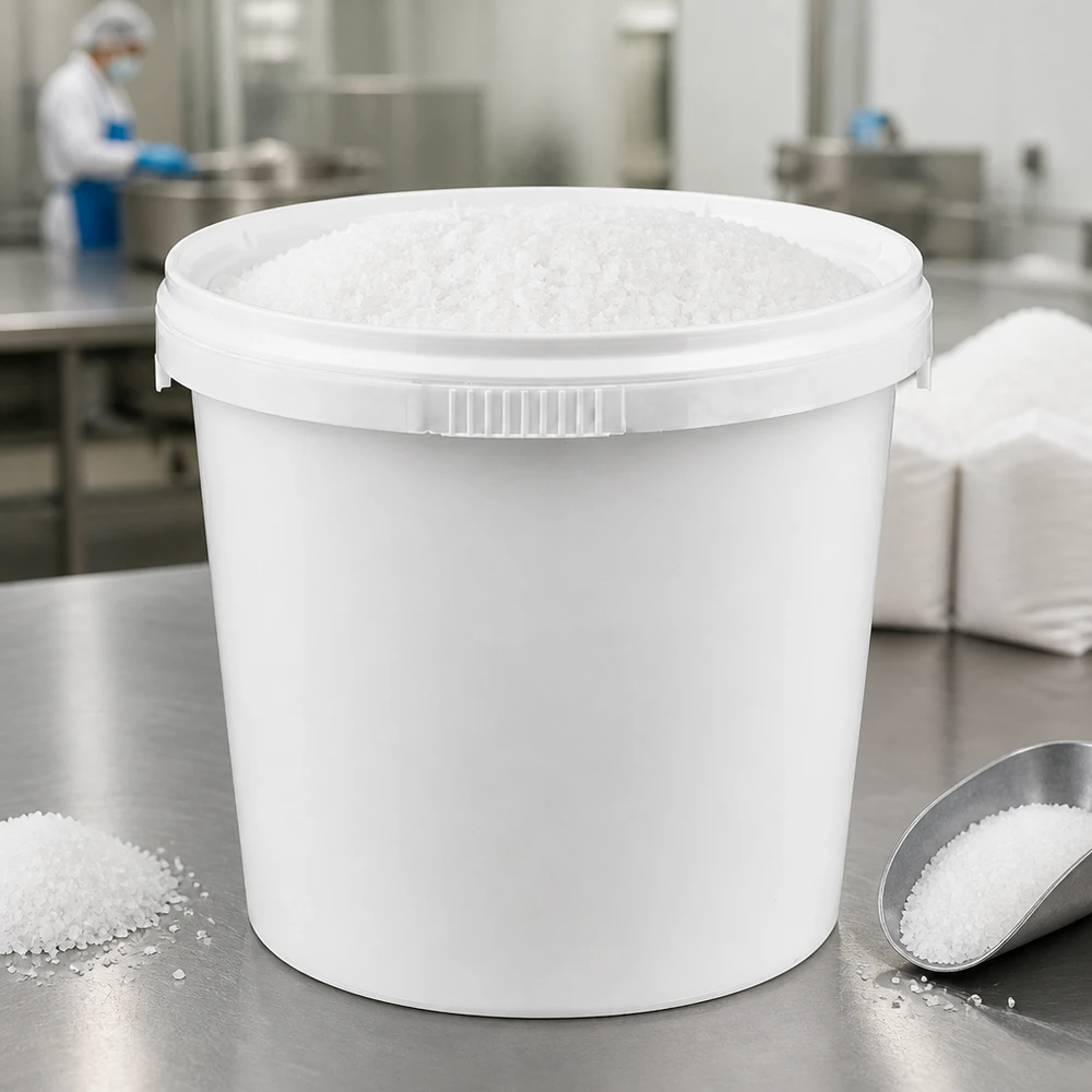 Hygiënische bewaarkuip van 1 liter van wit PP met deksel voor levensmiddelen