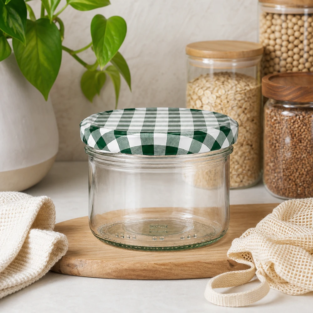 230ml cilindrische pot met BasicSeal deksel groen/wit UNiTWIST 230 ml cilinderpot met groen en wit BasicSeal deksel in duurzame zero-waste keuken met voorraadpotten