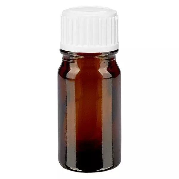 Bruine glazen fles 5ml met wit druppelsluiting 0.8mm St
