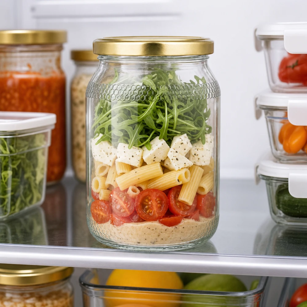 900 ml honingpot als maaltijdverpakking in de koelkast - gouden deksel voor het bewaren van salades en voorraadvorming