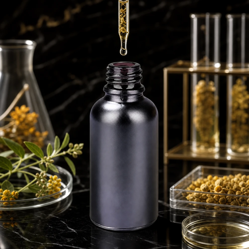 Violet glazen apothekersfles BlackLine 30ml met UT18/30 dop beschermt tegen schadelijke lichtinval