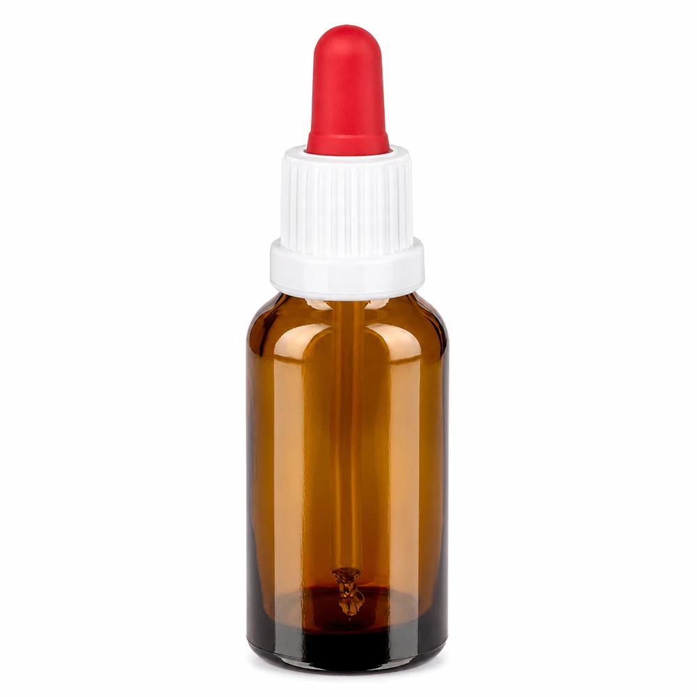 20ml pipetfles wit/rood OV BrownLine UT18/20 Pipetfles 20ml in bruin voor laboratorium en cosmetica met nauwkeurig druppelsysteem