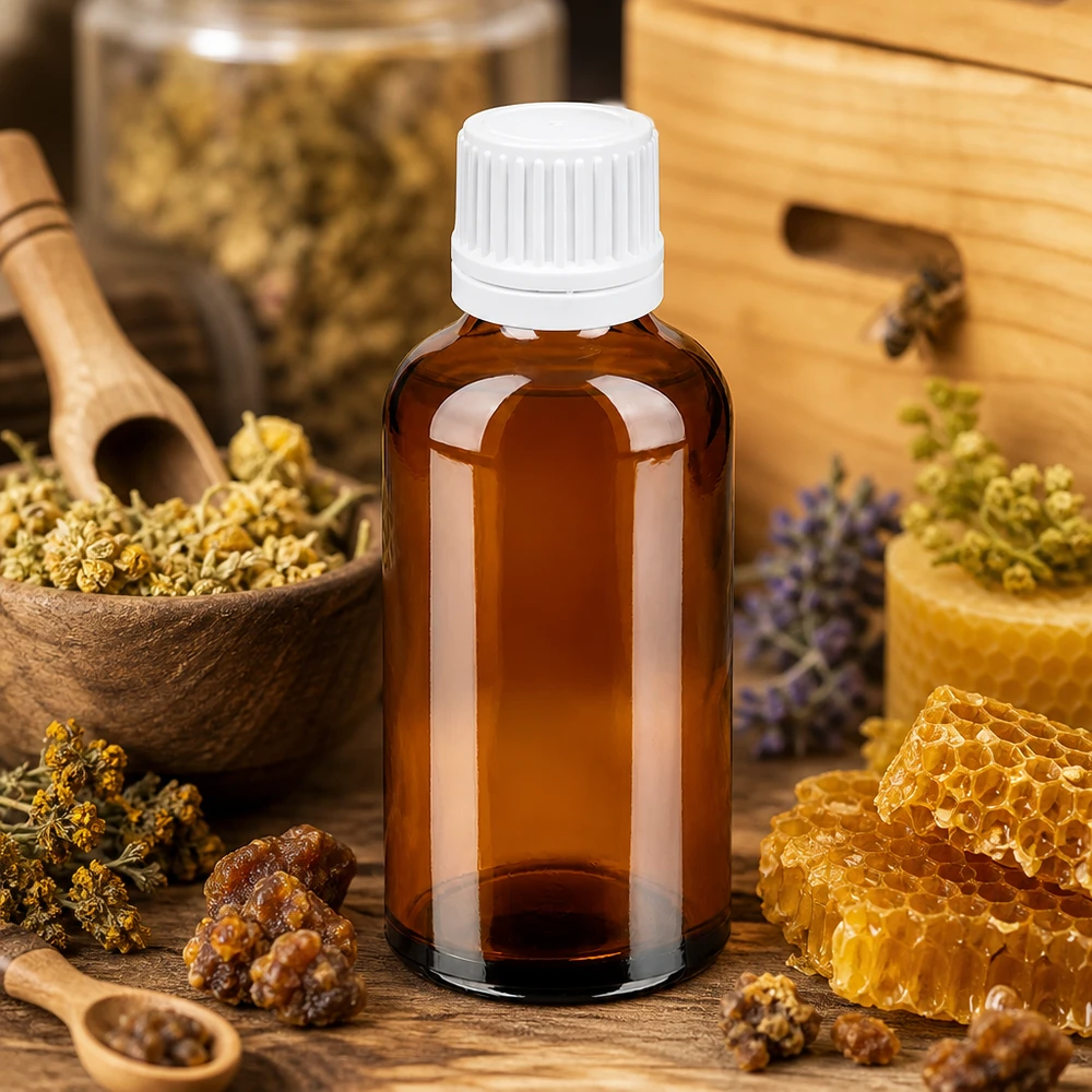 Lichtbeschermde 50ml amberkleurige glazen fles met druppeldop voor doe-het-zelf cosmetica en natuurlijke producten