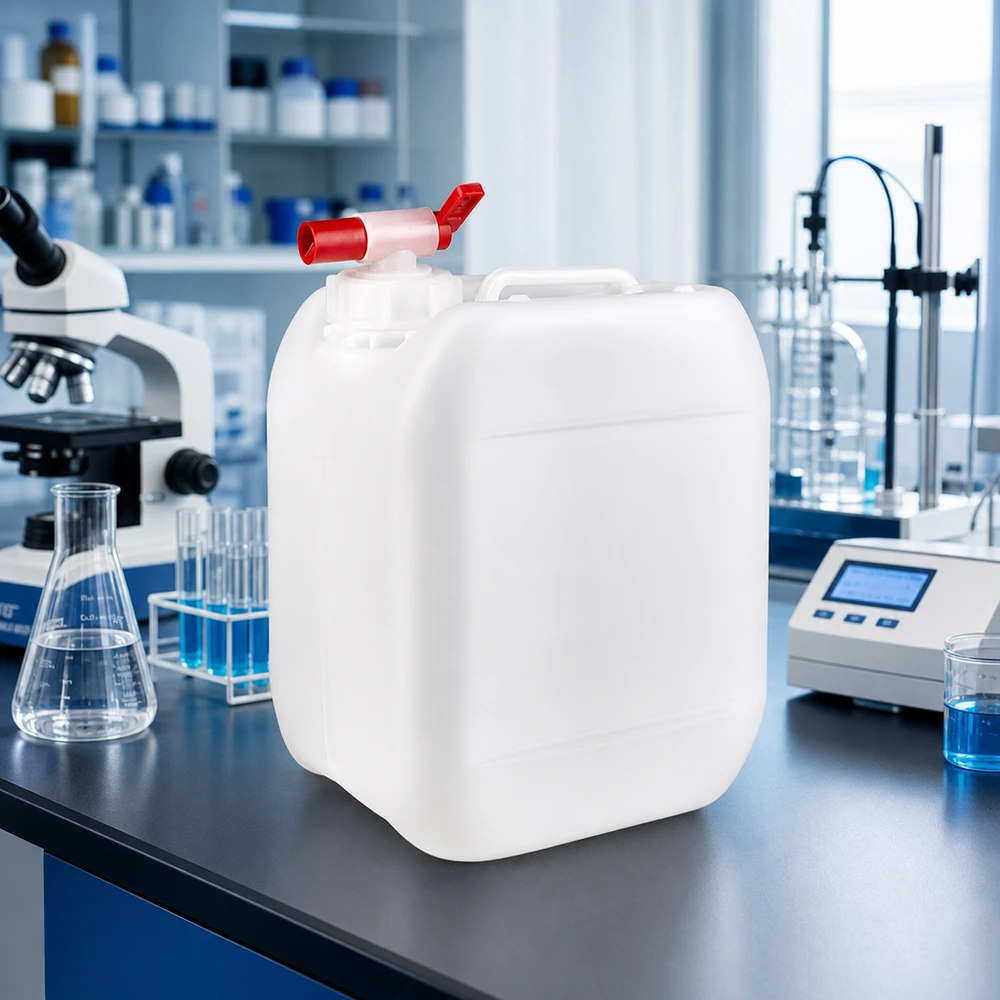 5L-jerrycan met tapkraan voor het veilig opslaan en doseren van vloeistoffen in het laboratorium
