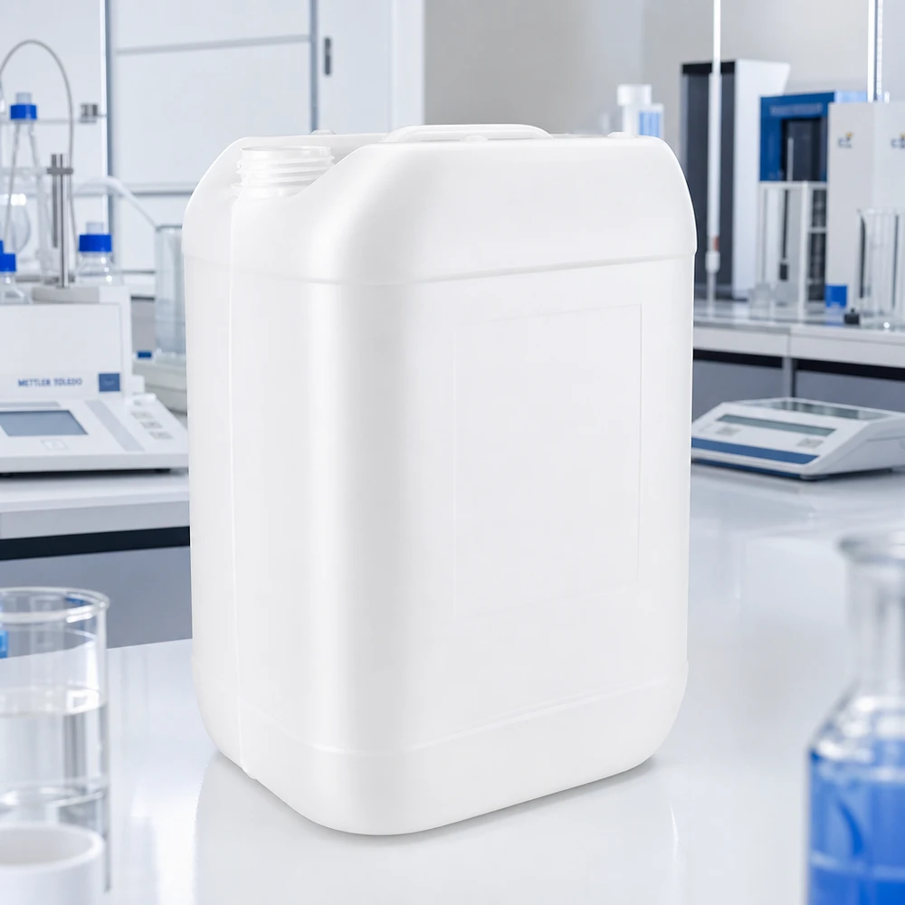 Doorschijnende witte, door de VN goedgekeurde jerrycan van 25 liter zonder sluiting voor het vervoer van gevaarlijke stoffen