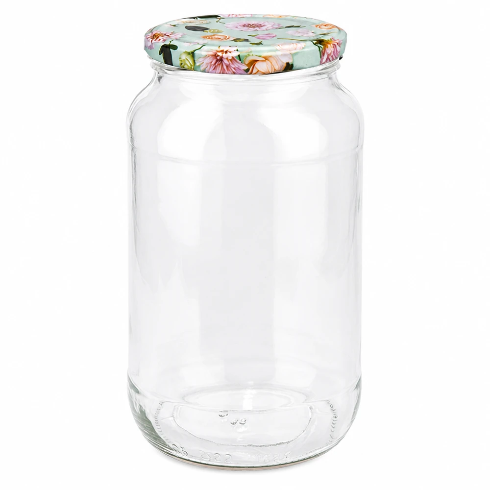 Ronde pot 1062 ml + deksel BasicSeal mintbloem UNiTWIST Ronde pot 1062ml met BasicSeal deksel bloem munt inmaakpot voorraadpot schroefdeksel leeg transparant