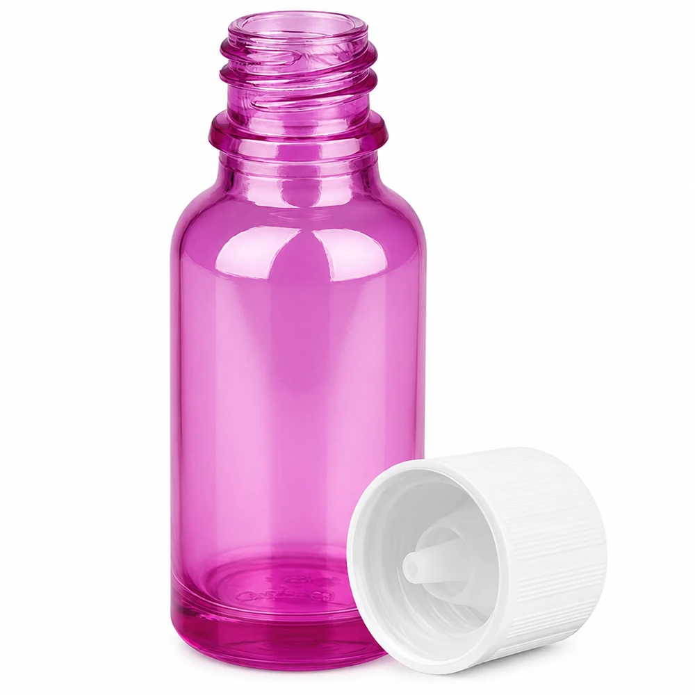 20ml druppelfles 1,2mm wit standaard kindveilig PurpleLine.UT18/20 Handig 20ml flesje met druppelsysteem voor exacte portionering van tincturen en oliën