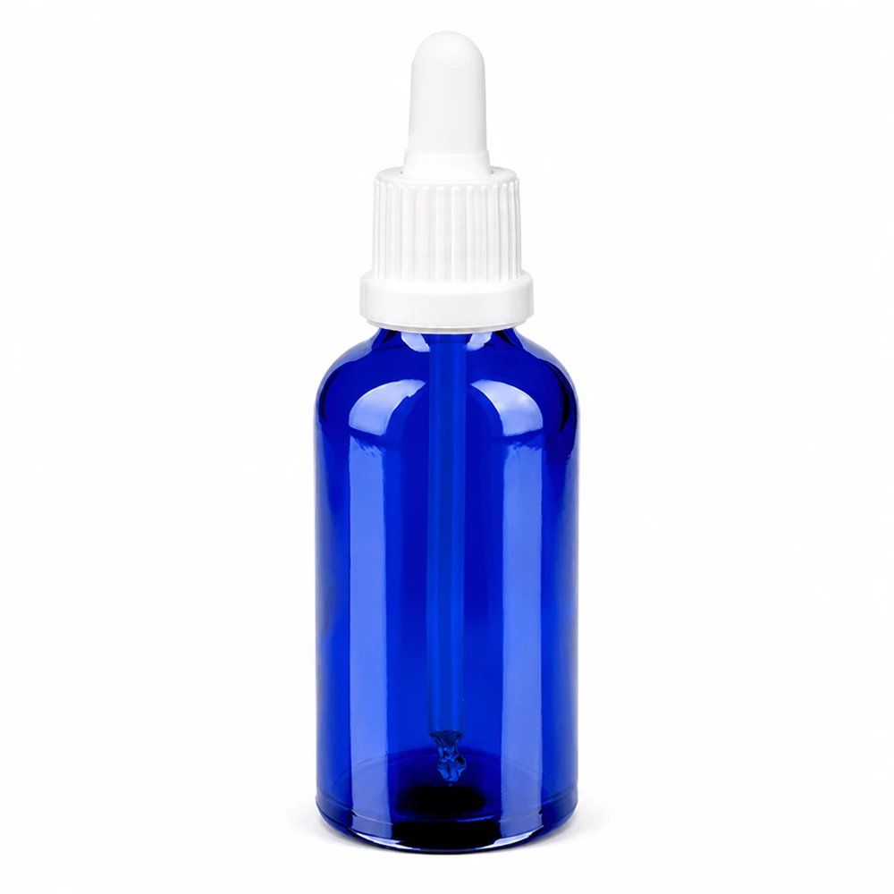50ml pipetfles wit OV BlueLine UT18/50 50 ml blauwe pipetfles met witte druppeldop BlueLine UT18/50 compact formaat