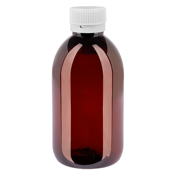 PET fles 250ml met witte verzegelstop, geribbeld PET fles 250ml met witte verzegelstop, geribbeld