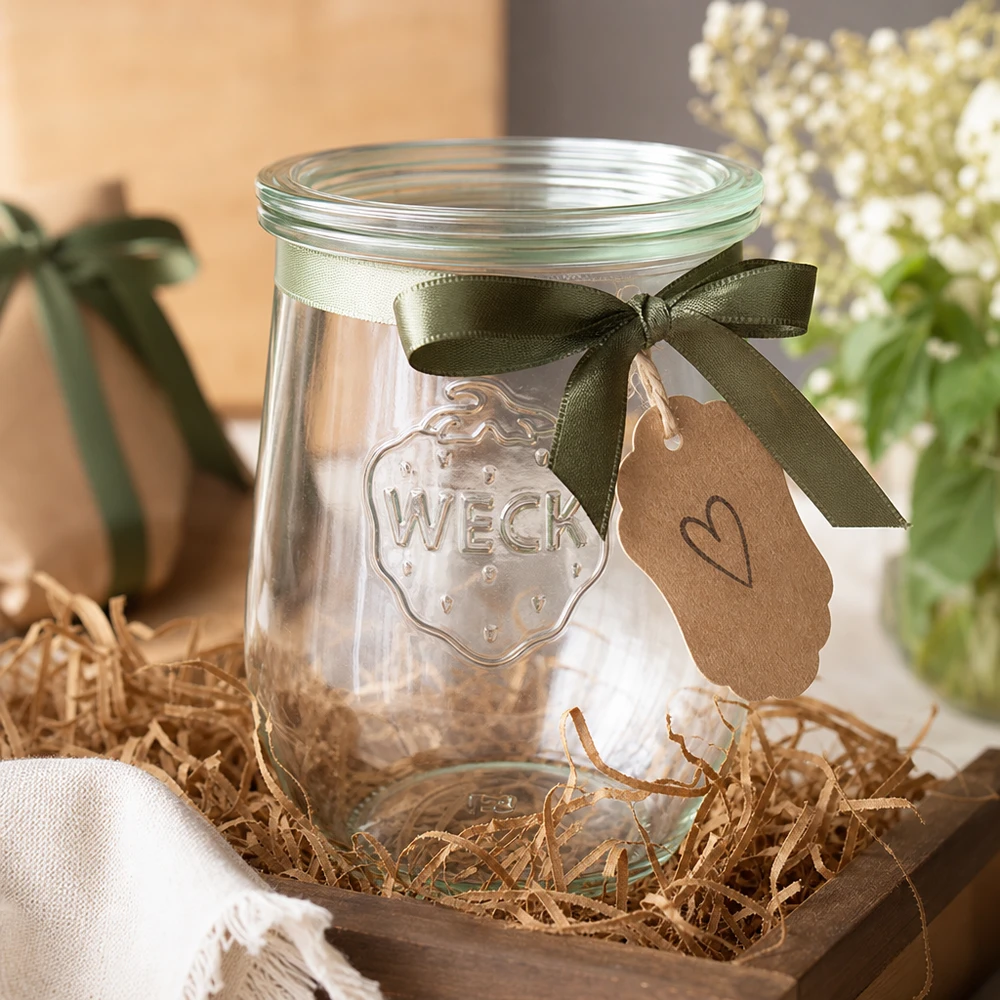 WECK tulp pot 1062ml RR100 glazen deksel geschenkdoos groene strik hanger ambachtelijke materiaal decoratie