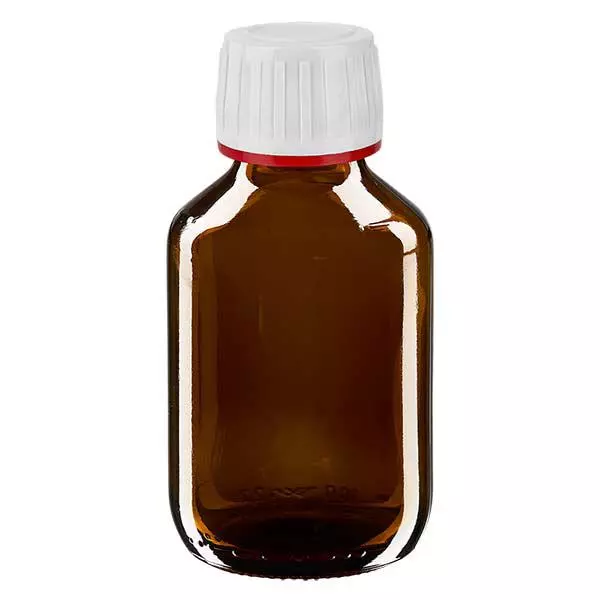 100ml Euro-medicijnfles bruin met witte schroefsluiting VR 100ml Euro-medicijnfles bruin met witte schroefsluiting VR