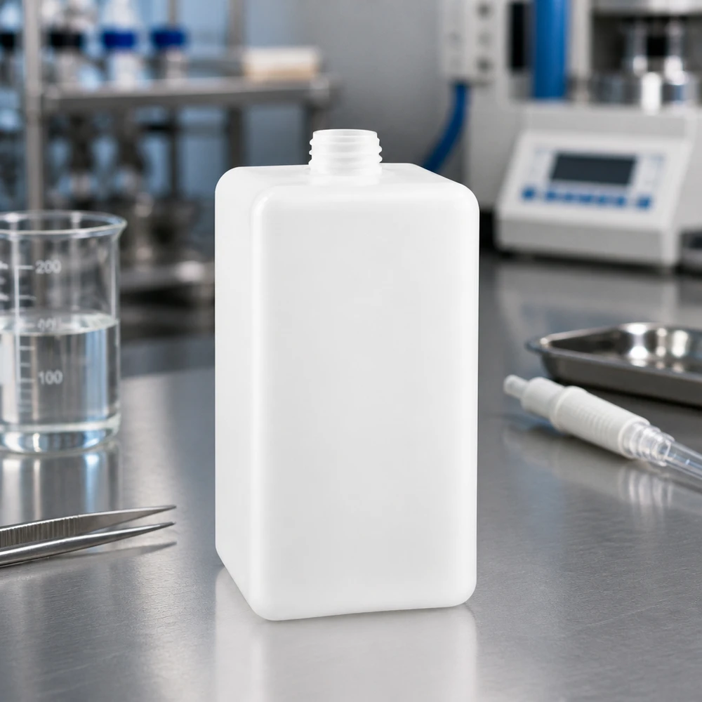Stevige rechthoekige fles van PE-HD, 1500 ml, GL 32, voor chemicaliën, reagentia en oplosmiddelen