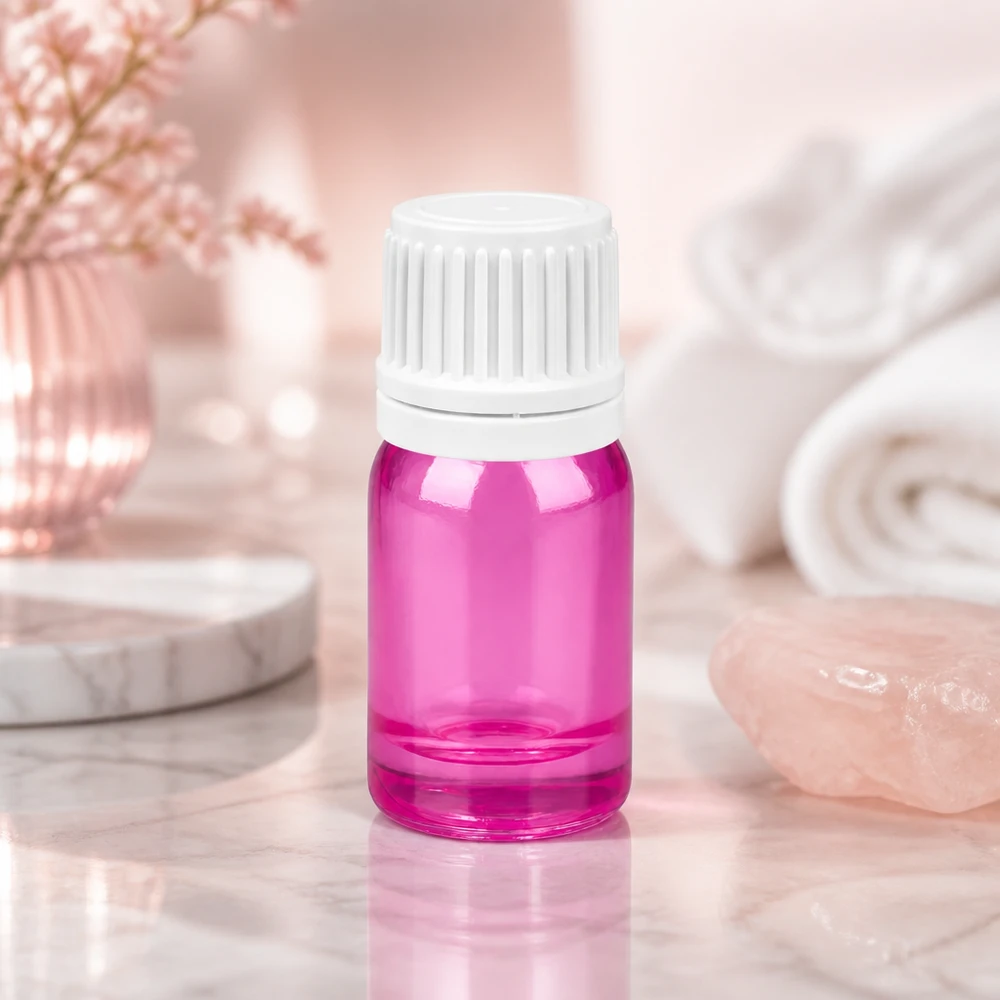 Transparant violet glazen flesje van 5 ml met geribbelde dop voor eenvoudig gebruik