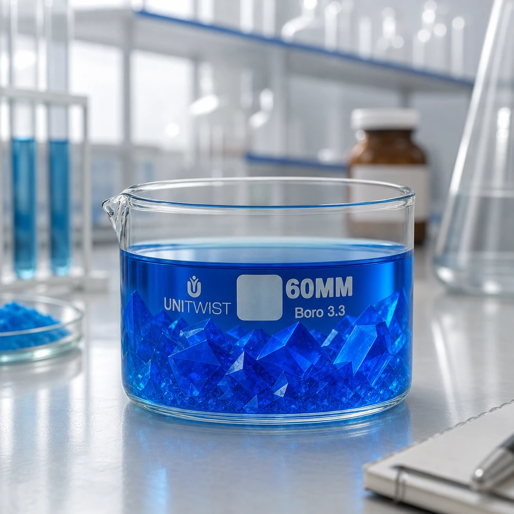 Lage glazen schaal met een diameter van 60 mm, hittebestendig borosilicaatglas, voor inverdamping en kristallisatie