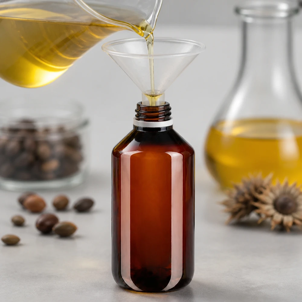 Compact alternatief voor een bruine glazen fles: PET 100 ml met geribbelde witte verzegeling