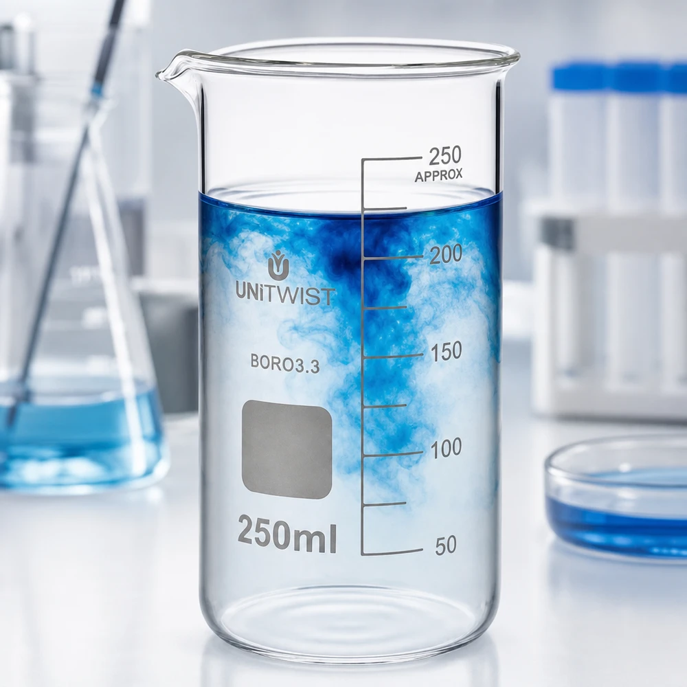 Laboratoriumbeker van borosilicaatglas, 250 ml, met wit schrijfveld en nauwkeurige ml-schaalverdeling