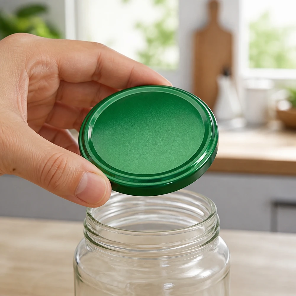 82mm BasicSeal deksel groen (TO82) UNiTWIST Close-up van een groene 82 mm TO82-schroefdop BasicSeal UNiTWIST-glazen pot