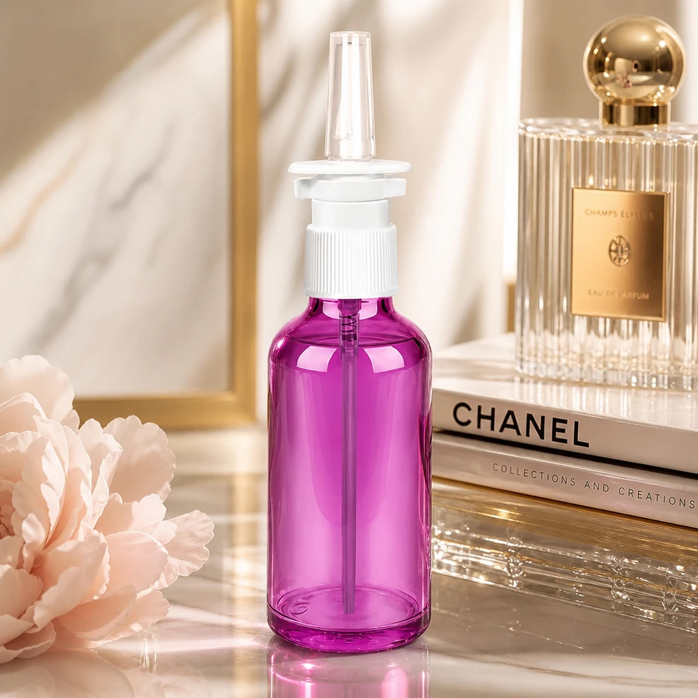 50ml Purple neussprayflesje met hygiënische dop voor steriele opslag van actieve ingrediënten
