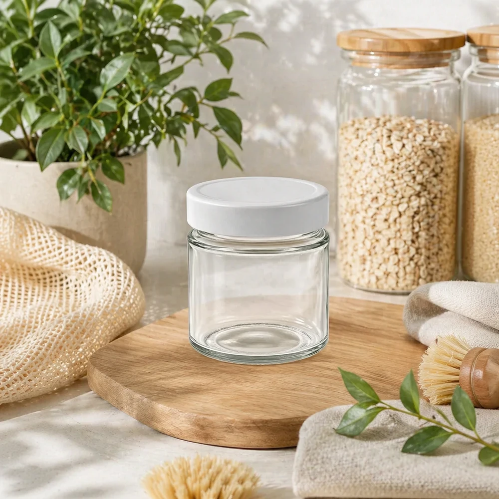 135ml ronde pot BasicSeal deksel wit duurzaam zero waste lifestyle bamboe deksel houten plank keuken organisatie