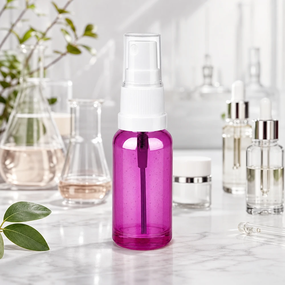 Handige spuitfles 20ml violet transparant met praktisch pompmechanisme STD-versie