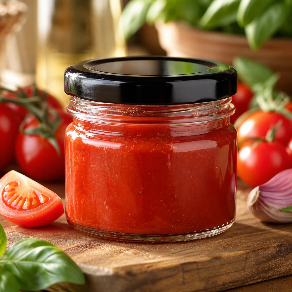 33 ml rond glazen potje + BasicSeal-deksel zwart UNiTWIST Mini-inmaakpotje van 33 ml met zwarte deksel, geschikt voor tomatenpuree en pastasaus